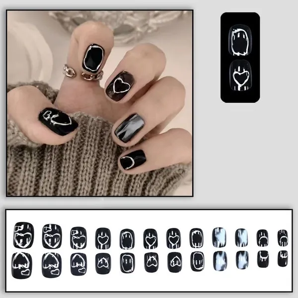 Multicolor__Nails_With_Glue_&_Manicure_Kit_Blackout_(Set_Of_24)