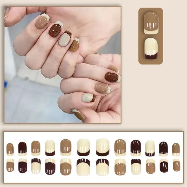 Multicolor__Nails_With_Glue_&_Manicure_Kit_Coffee_Bite_(Set_Of_24)