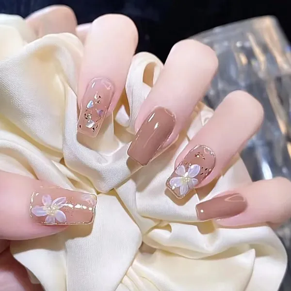 Multicolor_Nails_With_Glue_&_Manicure_Kit_Nude_Floral_Toffee_(Set_Of_24)