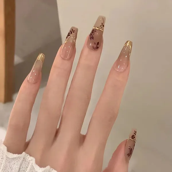 Brown_Gold_Ochre__Nails_With_Glue_&_Manicure_Kit_(Set_Of_24)