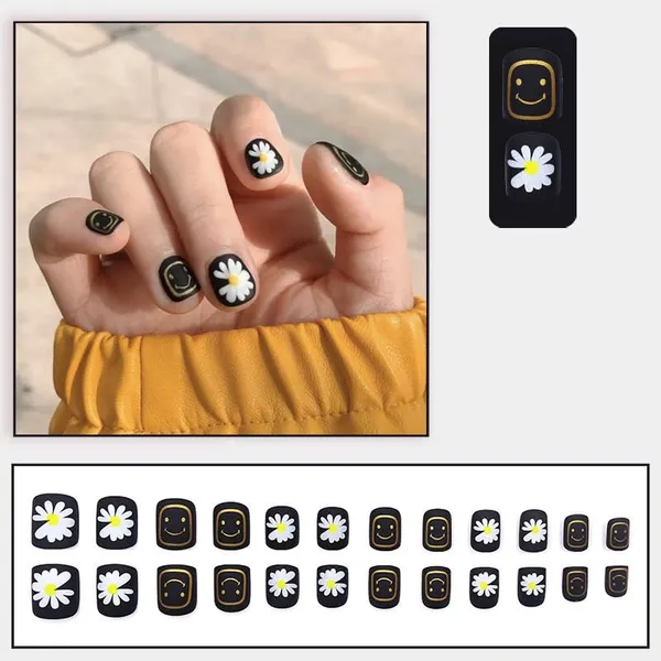Multicolor__Nails_With_Glue_&_Manicure_Kit_Daisies_(Set_Of_24)
