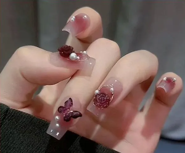 Multicolor__Nails_With_Glue_&_Manicure_Kit_Floral_Flutter_(Set_Of_24)