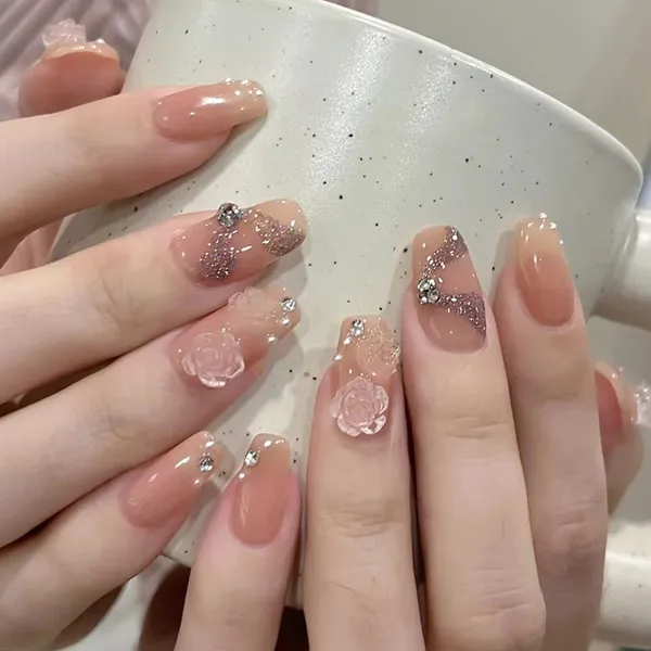 Multicolor__Nails_With_Glue_&_Manicure_Kit_Floral_Frill_(Set_Of_24)