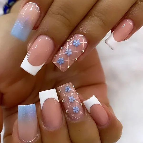 Multicolor__Nails_With_Glue_&_Manicure_Kit_Floral_French_(Set_Of_24)