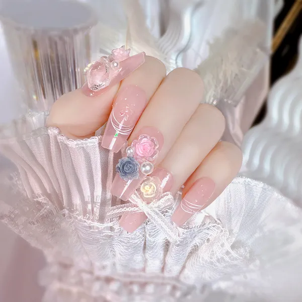 Multicolor_Luxe_Stick_On_Fake_Nails_Artificial_Designer_With_24_Pcs_Jelly_Glue_On_False_Nail_Including_Manicure_Kit_Pastel_Powder