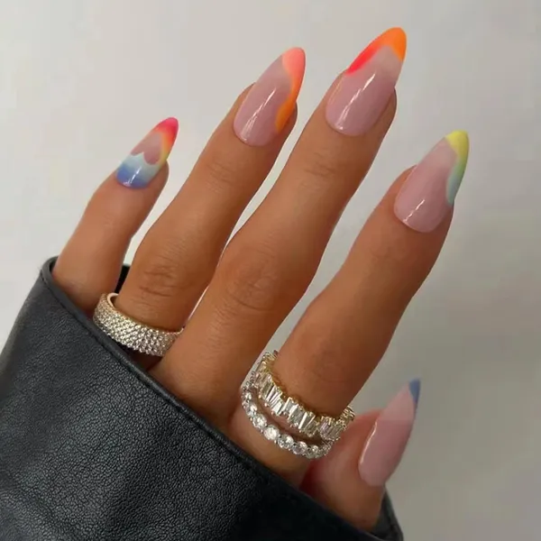 Multicolor__Nails_With_Glue_&_Manicure_Kit_Rainbow_Glow_(Set_Of_24)
