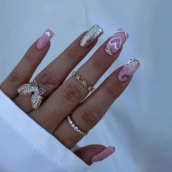 Multicolor__Nails_With_Glue_&_Manicure_Kit_Endless_Love_(Set_Of_24)