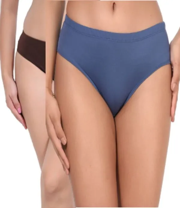 Pack_Of_2,_Brown_Blue_Solid_Pure_Cotton_Hipster_For_Women
