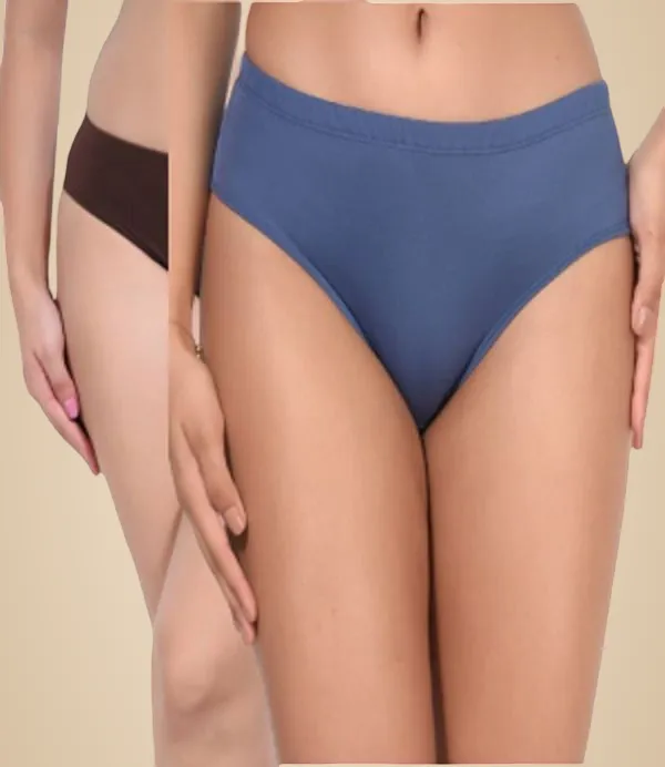 Pack_Of_2,_Brown_Blue_Solid_Pure_Cotton_Hipster_For_Women