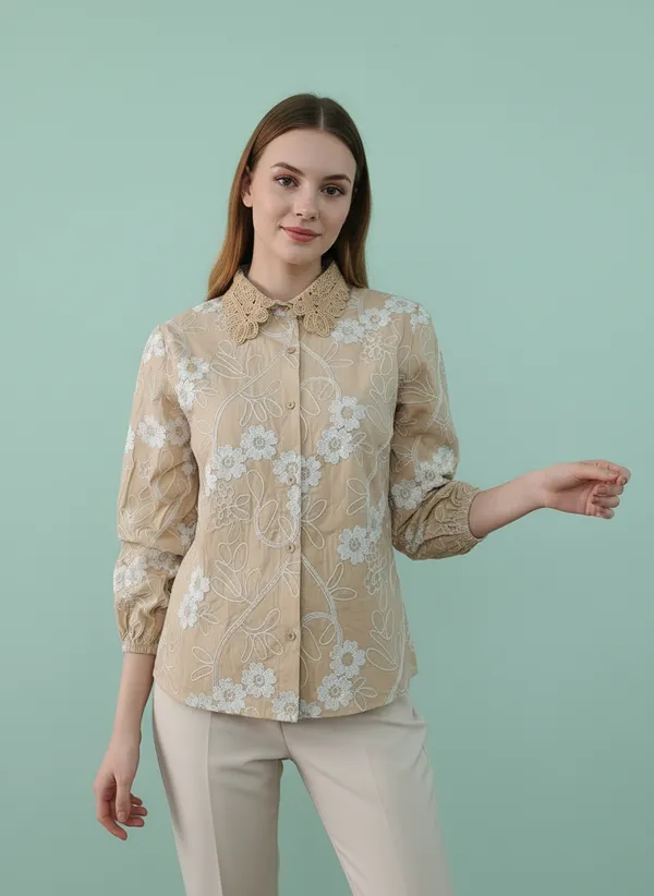 Light_Beige_Self_Designed_Korean_Styled_Shirt_Top_For_Women