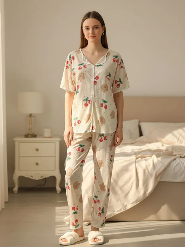Cream_Cotton_Printed_Night_suit_for_women