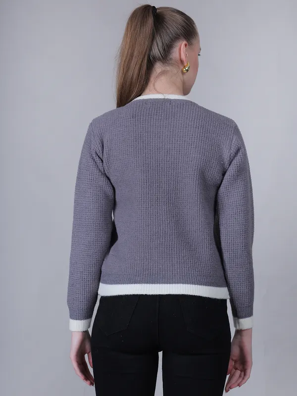 Grey_Woolen_Floral_Knitted_Cardigan_For_Women