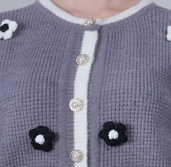 Grey_Woolen_Floral_Knitted_Cardigan_For_Women