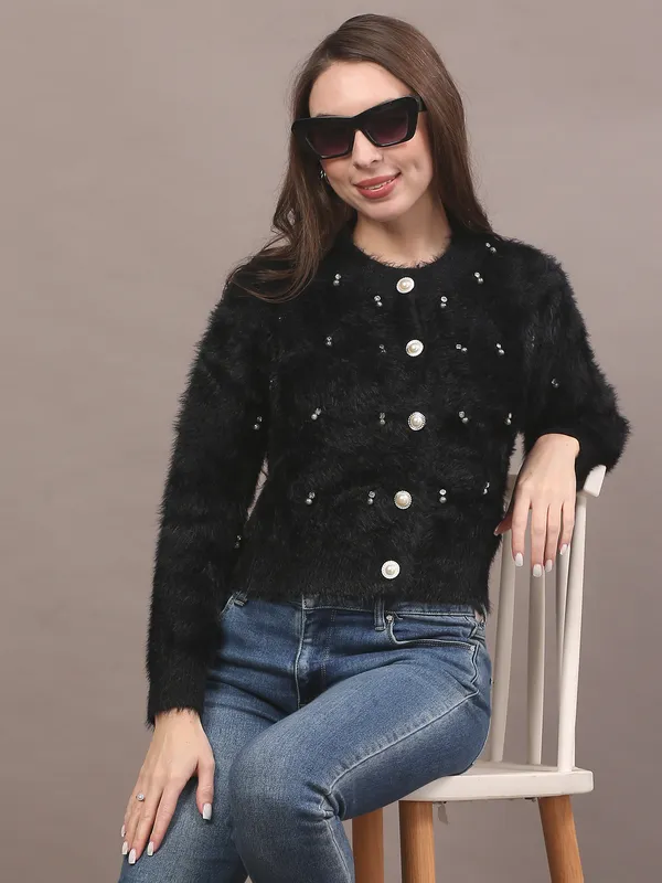 Black_Fur_Styled_Cardigan_For_Women