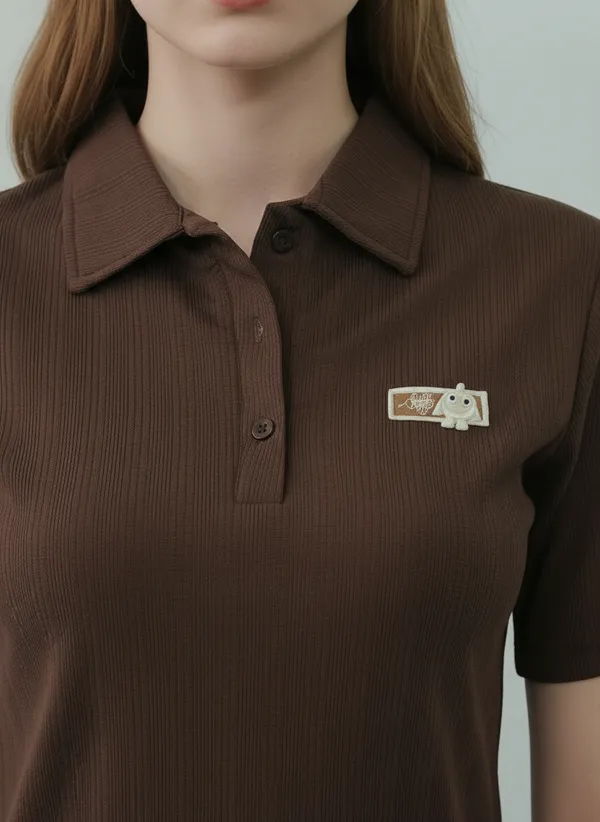 Dark_Brown_Shade_Knitted_Collar_Styled_Tee_For_Women