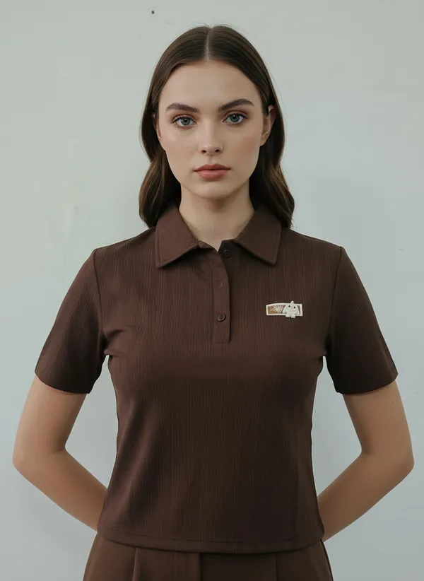 Dark_Brown_Shade_Knitted_Collar_Styled_Tee_For_Women