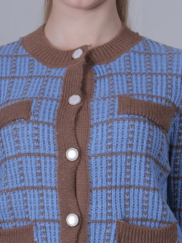 Blue_Woolen_Checked_Sweater_For_Women