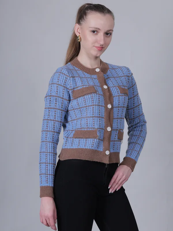 Blue_Woolen_Checked_Sweater_For_Women