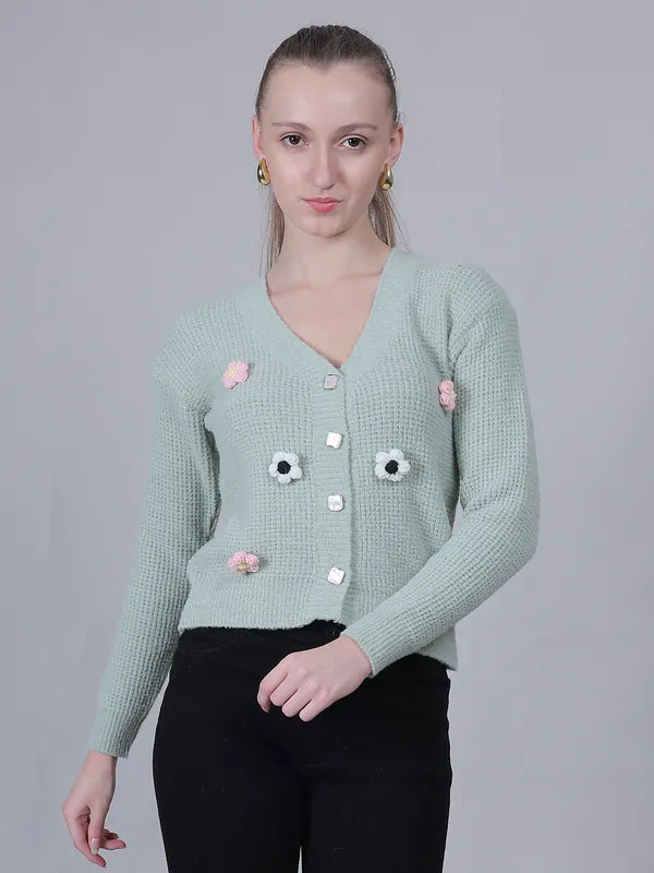 Green_Winter_Wear_Floral_Cardigan_For_Women