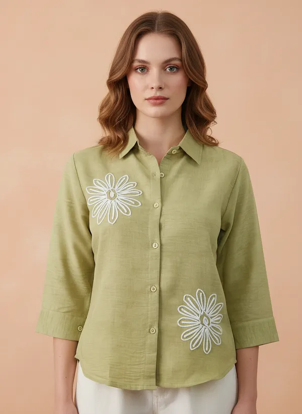 Pastel_Green_Cotton_Korean_Trend_Shirt_Style_Top_For_Women
