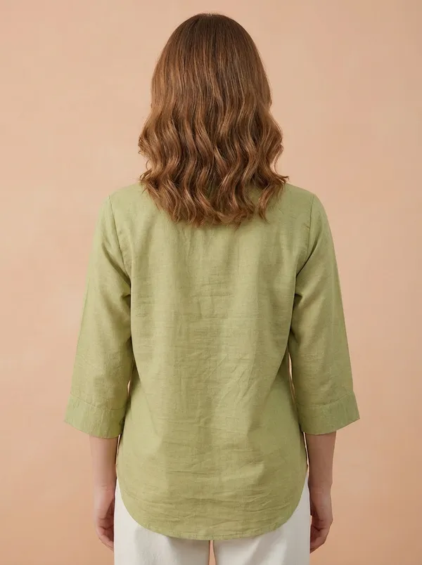 Pastel_Green_Cotton_Korean_Trend_Shirt_Style_Top_For_Women