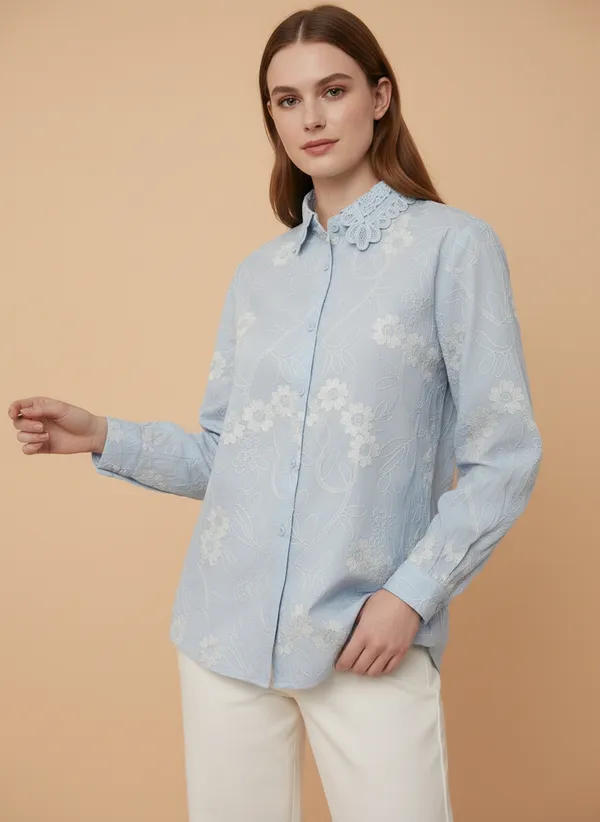 Sky_Blue_Self_Designed_Korean_Styled_Shirt_Top_For_Women
