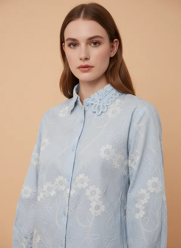 Sky_Blue_Self_Designed_Korean_Styled_Shirt_Top_For_Women