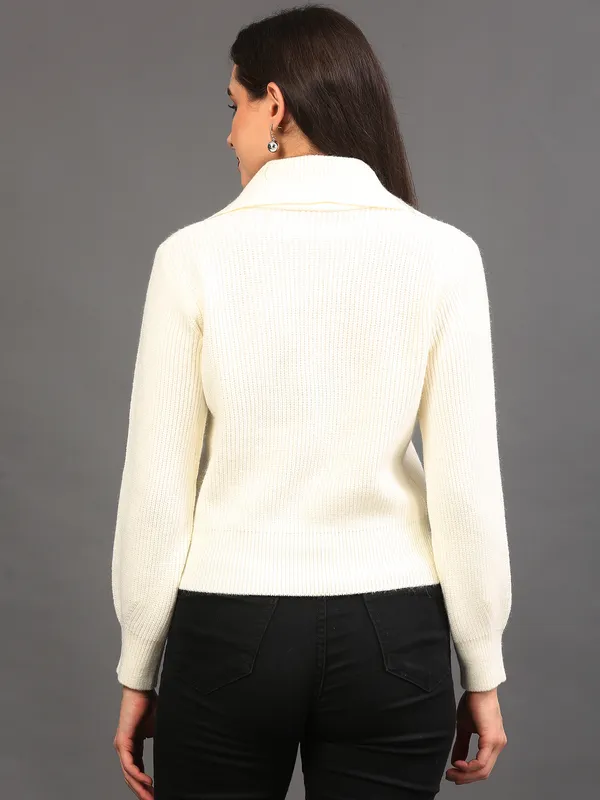 Cream_Woolen_Knitted_Cardigan_For_Women