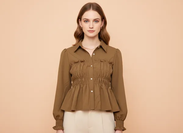 Brown_Cotton_Korean_Styled_Top_Style_Shirt_For_Women