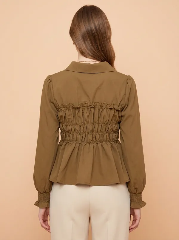 Brown_Cotton_Korean_Styled_Top_Style_Shirt_For_Women