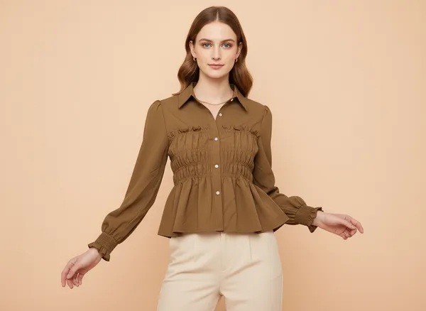 Brown_Cotton_Korean_Styled_Top_Style_Shirt_For_Women