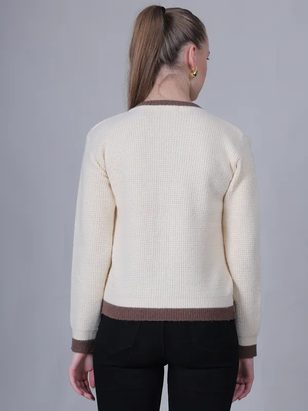 Cream_Woolen_Floral_Knitted_Cardigan_For_Women