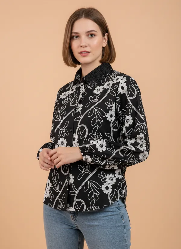Black_Self_Designed_Korean_Styled_Shirt_Top_For_Women