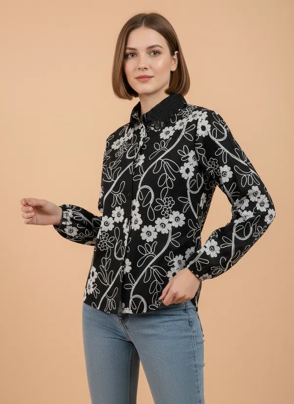 Black_Self_Designed_Korean_Styled_Shirt_Top_For_Women