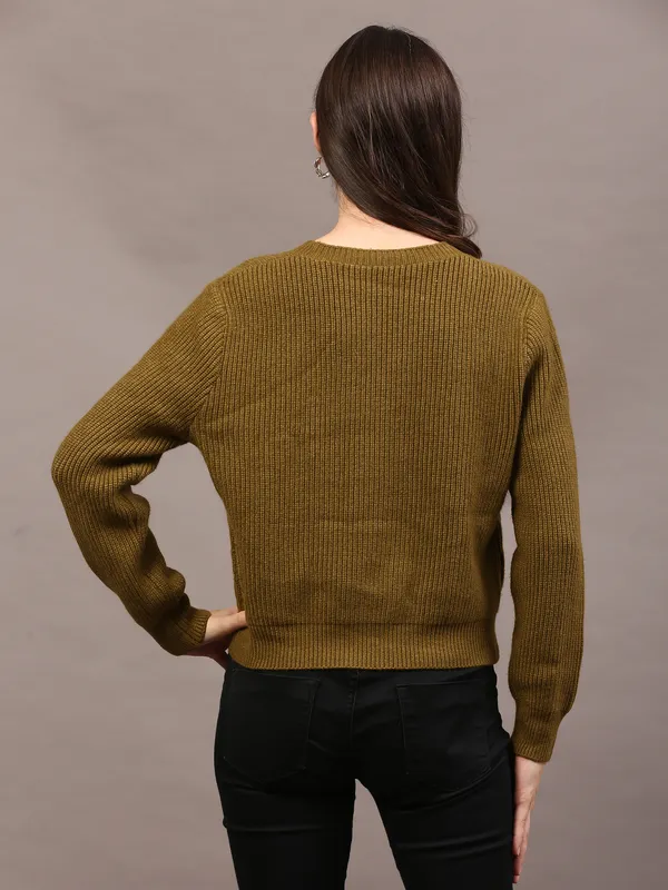Olive_Green_Woolen_Knitted_V-Shape_Cardigan