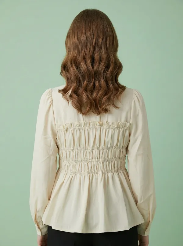 Cream_Cotton_Korean_Styled_Top_Style_Shirt_For_Women