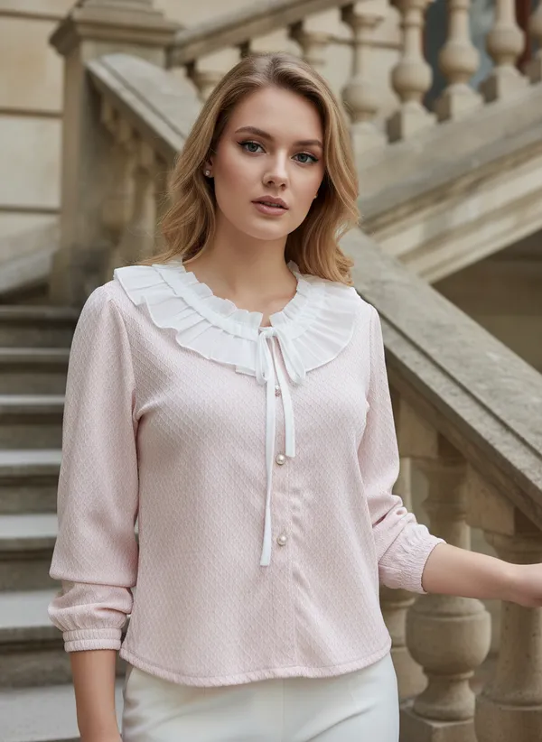 Pink_Cotton_Korean_Styled_Top_Style_Shirt_For_Women