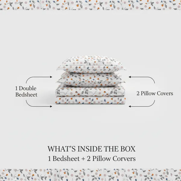 White_Micro_Satin_Bedsheet_With_Pillow_|_180_Tc_Double_Floral_Blossom_Print_Bedsheet_