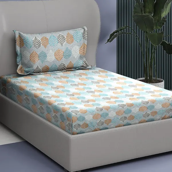 Grey_And_Peach_Cotton_Single_Bedsheet
