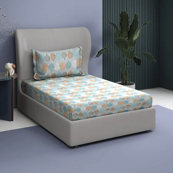 Grey_And_Peach_Cotton_Single_Bedsheet