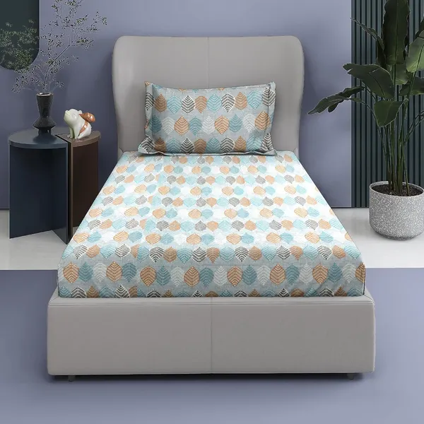 Grey_And_Peach_Cotton_Single_Bedsheet