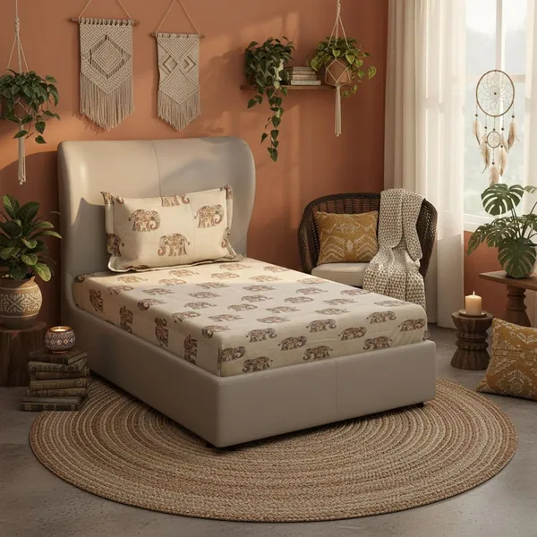 Grey_And_Peach_Premium_&_Elegant_Cotton_Single_Bedsheet