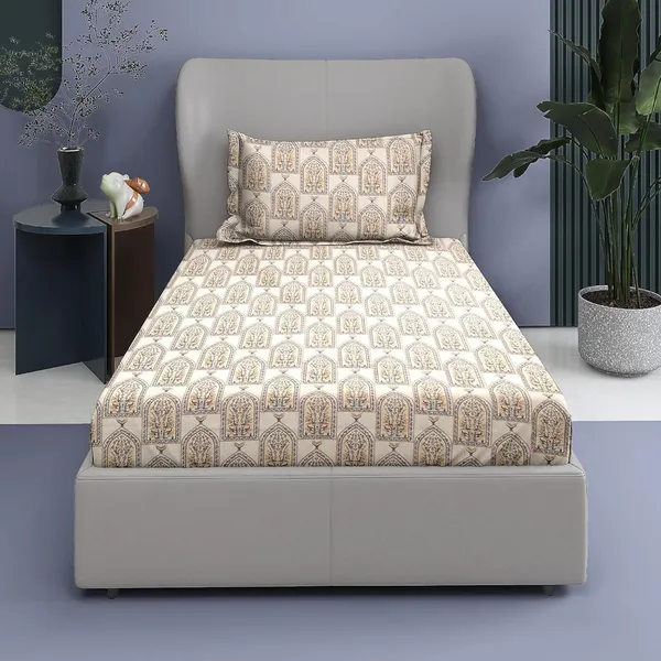 Grey_And_Peach_Cotton_Single_Bedsheet
