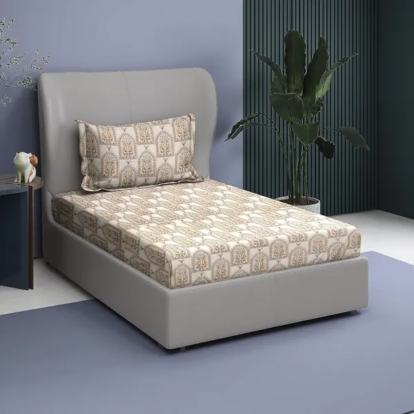 Grey_And_Peach_Cotton_Single_Bedsheet