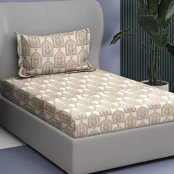 Grey_And_Peach_Cotton_Single_Bedsheet