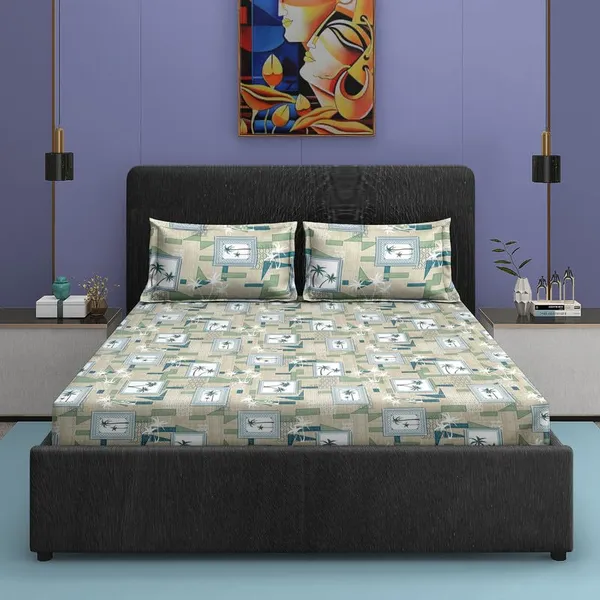 Green_And_White_Micro_Satin_Double_Bedsheet_with_Pillow_Covers