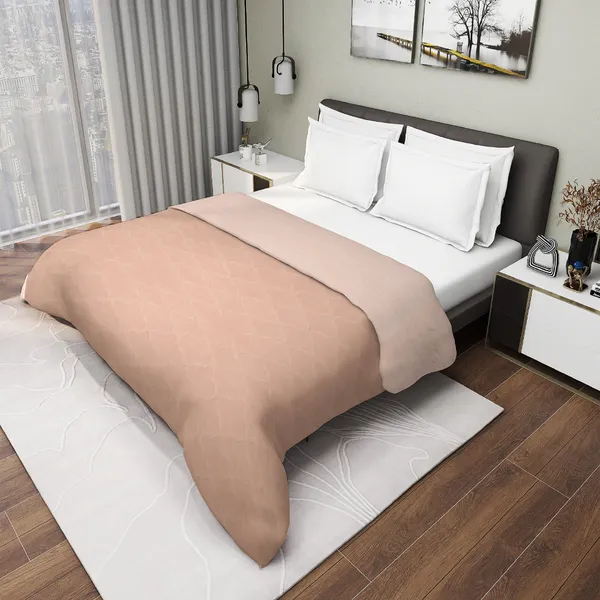 Peach_Micro_Satin_Twill_180_Tc_Double_Floral_Blossom_Print_Soft_Fade_Resistant_Microfiber_Fabric_Textured_Bedsheet_With_Pillow_Covers