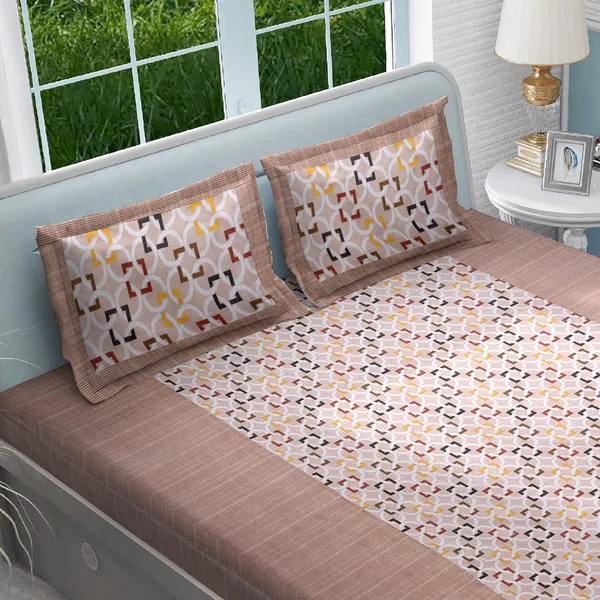 Brown_And_White_Cotton_240_Tc_Printed_King_Soft_&_Durable_Floral_Elegant_Modern_Bedsheet_With_Pillow_Covers