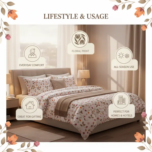 White_Micro_Satin_Twill_180_Tc_Double_Floral_Blossom_Print_Covers_Soft_Fade_Resistant_Microfiber_Textured_Bed_Bedsheet_With_Pillow