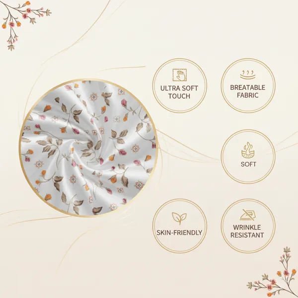 White_Micro_Satin_Twill_180_Tc_Double_Floral_Blossom_Print_Covers_Soft_Fade_Resistant_Microfiber_Textured_Bed_Bedsheet_With_Pillow